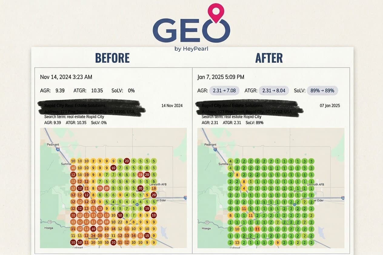 Map rankings before and after GEO
